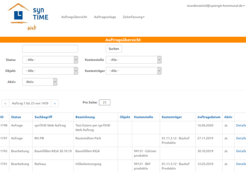 synTIME-Web Externer Auftrag ermöglicht die Übermittlung von Auftragsanfragen an Auftragnehmer, mit Annahme- und Ablehnungsoption sowie Statusaktualisierung.