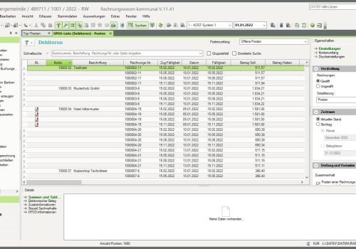 Hier sehen Sie den Aufbau der Oberfläche der DATEV OPOS-Liste am Arbeitsplatz.