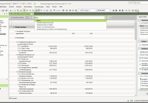 Hier sehen Sie den Aufbau der Oberfläche für die Bilanz in DATEV Arbeitsplatz.