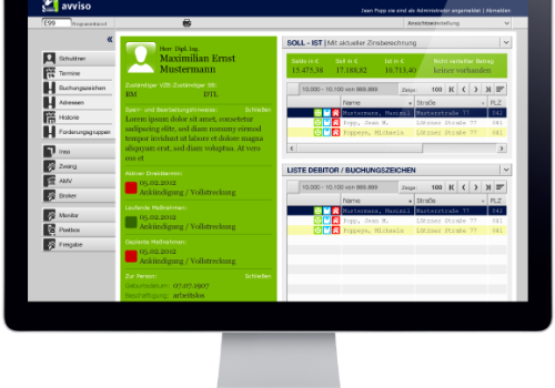 avviso.smart ist eine Software mit reduziertem Funktionsumfang. Sie enthält nur das Wesentliche und eignet sich für Kunden, die keine Vollstreckungen durchführen oder nur wenige Fälle haben. Die Software wird von Kunden genutzt, die ihre Vollstreckungsfälle an andere weitergeben und nicht selbst verfolgenwie editierbare Prozessketten, Word-Vorlagen und automatische Zinsberechnung.